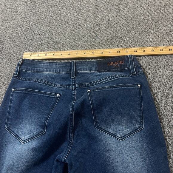 Grace In LA Jeans Womens Size 27 Blue Denim Easy Fit Raw Hem Flare Y2K Grunge - Picture 10 of 12